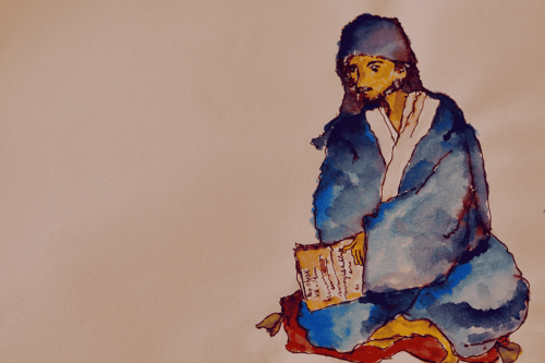 Illustration of the young Jesuit Reggio Bernardino modelled after Kim’s boyfriend